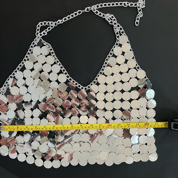 Monique Lhuillier Metallic Silver Chainmail Halter Top Luxury Showgirl Medium - Picture 8 of 9